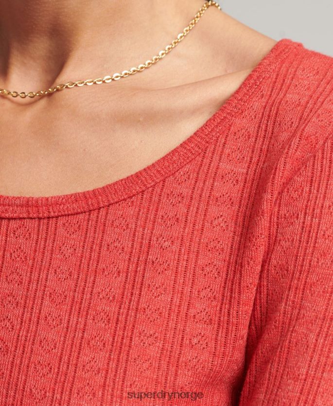 Superdry rød klær 86P46D6688 vintage pointelle-topp i økologisk bomull kvinner