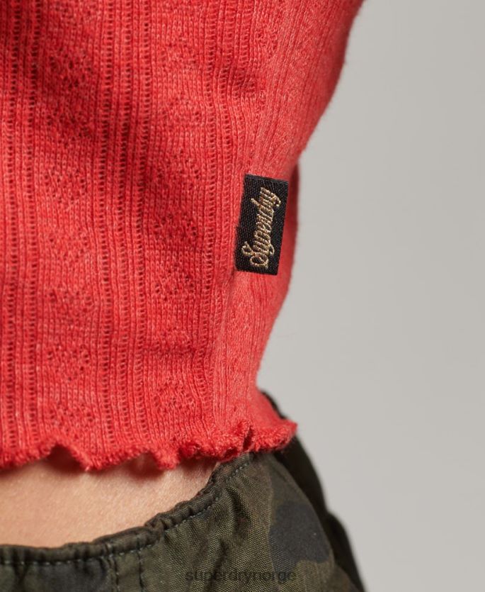 Superdry rød klær 86P46D6688 vintage pointelle-topp i økologisk bomull kvinner