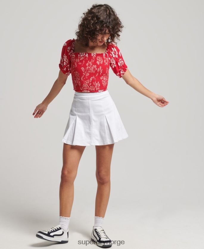 Superdry rød klær 86P46D6706 vintage ecovero smocked crop topp kvinner