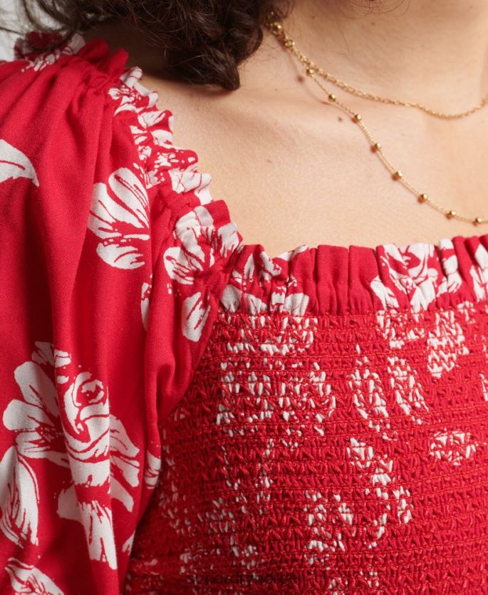 Superdry rød klær 86P46D6706 vintage ecovero smocked crop topp kvinner