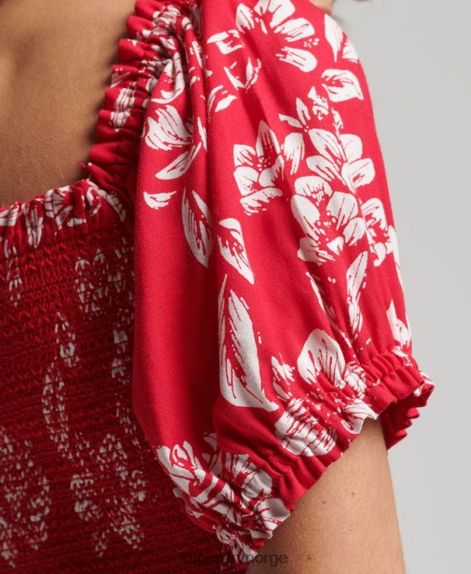 Superdry rød klær 86P46D6706 vintage ecovero smocked crop topp kvinner