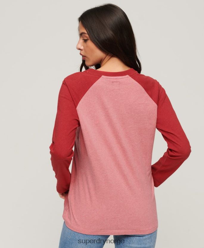 Superdry rosa klær 86P46D2905 vintage baseballtopp med logo i økologisk bomull kvinner
