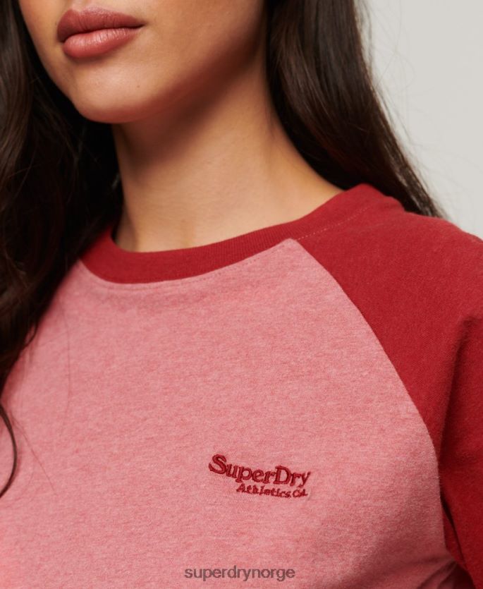 Superdry rosa klær 86P46D2905 vintage baseballtopp med logo i økologisk bomull kvinner