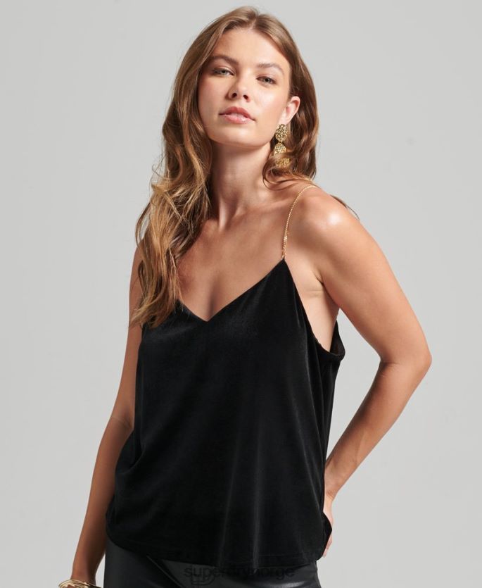 Superdry svart klær 86P46D3036 kjede fløyel cami topp kvinner