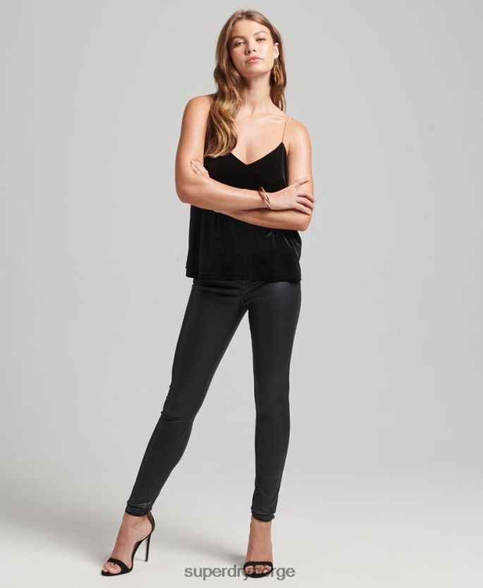 Superdry svart klær 86P46D3036 kjede fløyel cami topp kvinner