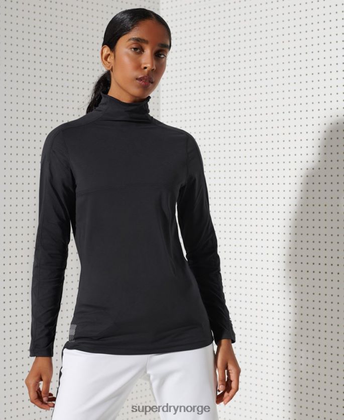 Superdry svart klær 86P46D3058 baselayer topp med rund hals i karbon kvinner