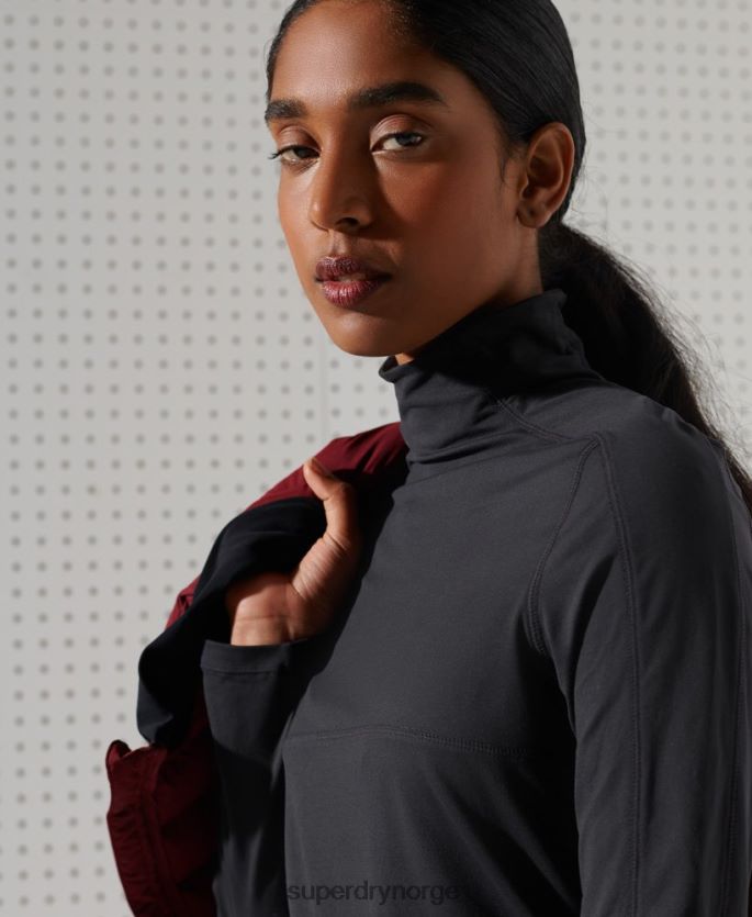 Superdry svart klær 86P46D3058 baselayer topp med rund hals i karbon kvinner