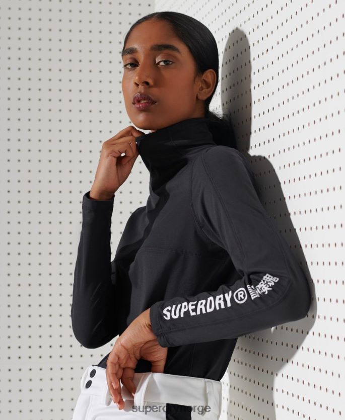 Superdry svart klær 86P46D3058 baselayer topp med rund hals i karbon kvinner