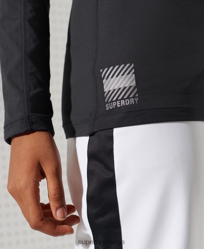 Superdry svart klær 86P46D3058 baselayer topp med rund hals i karbon kvinner