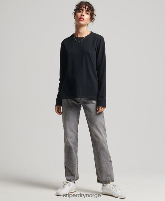 Superdry svart klær 86P46D6676 vintage logobrodert topp i økologisk bomull kvinner