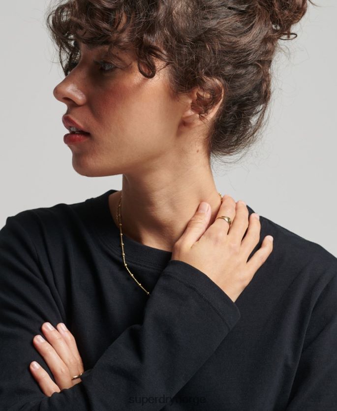 Superdry svart klær 86P46D6676 vintage logobrodert topp i økologisk bomull kvinner