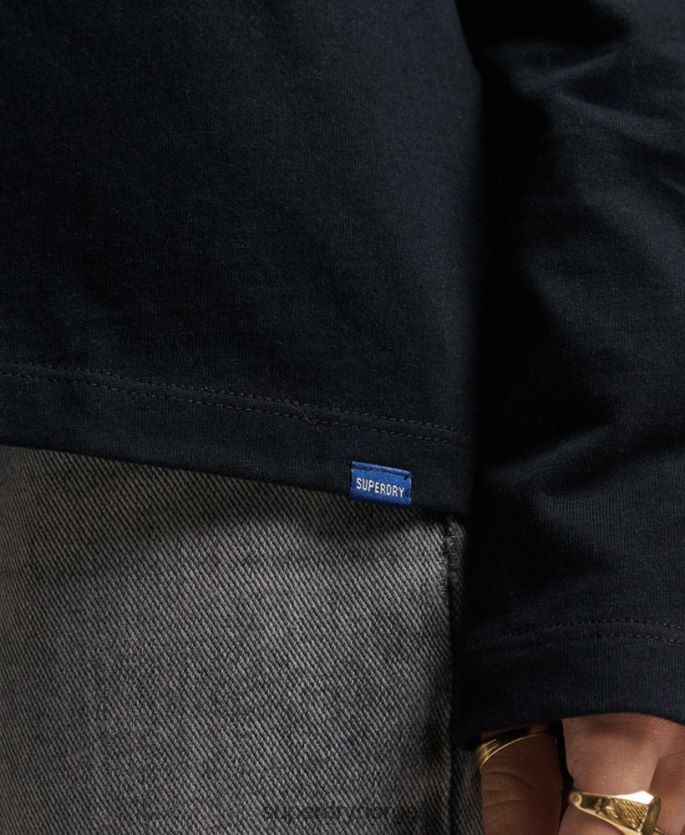 Superdry svart klær 86P46D6676 vintage logobrodert topp i økologisk bomull kvinner