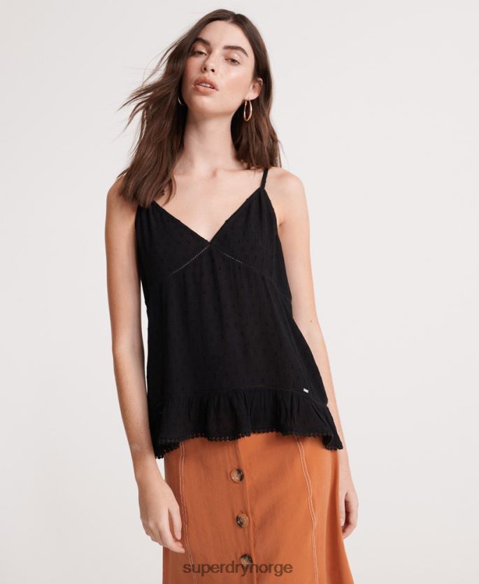 Superdry svart klær 86P46D6776 sommer cami topp med blonder kvinner