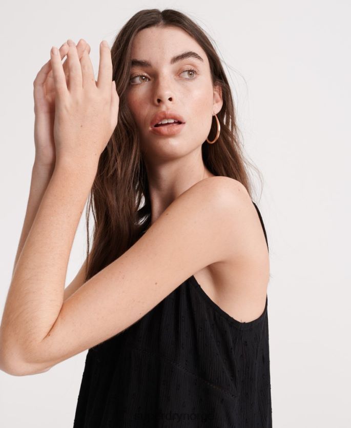 Superdry svart klær 86P46D6776 sommer cami topp med blonder kvinner