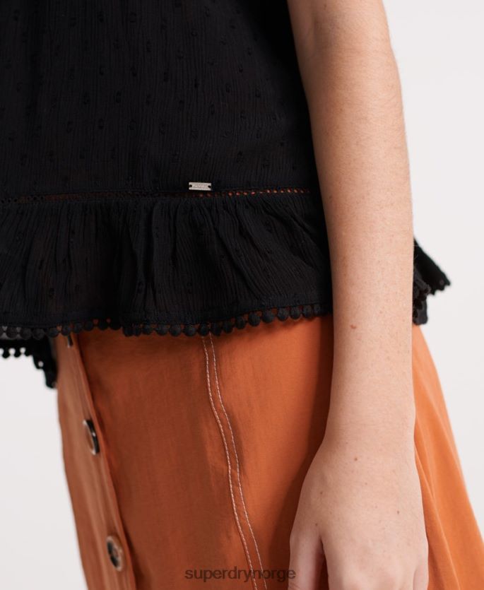 Superdry svart klær 86P46D6776 sommer cami topp med blonder kvinner