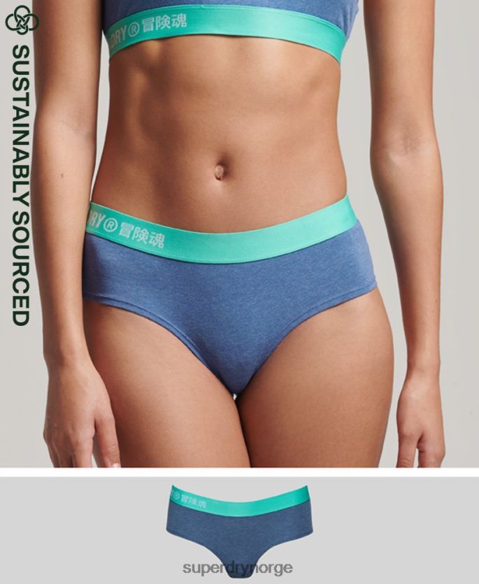 Superdry blå klær 86P46D6560 hipstertruser med offset logo i økologisk bomull kvinner