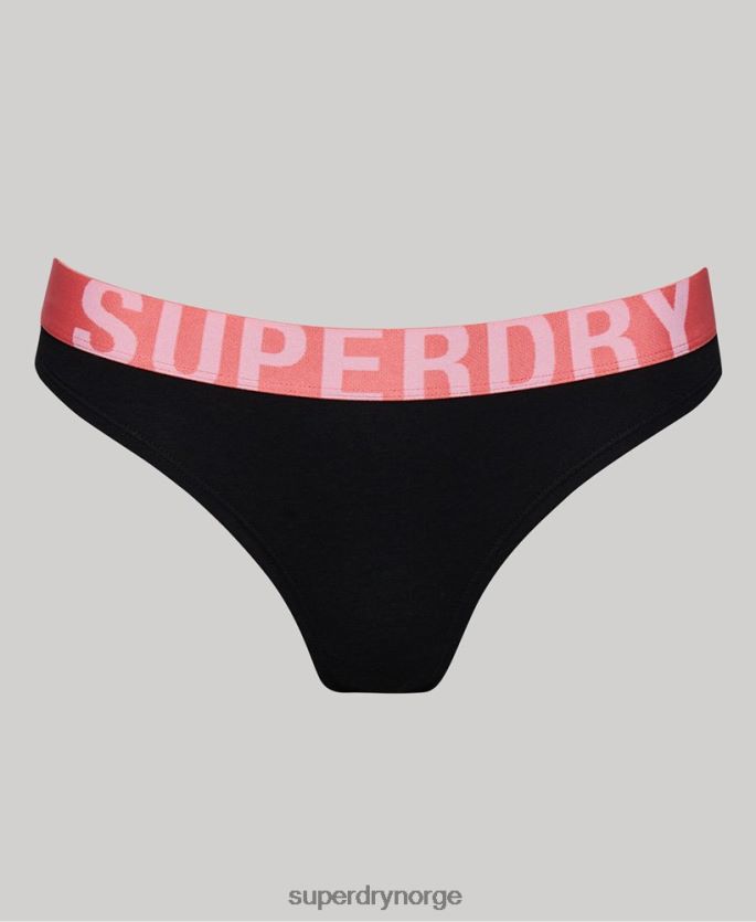Superdry svart klær 86P46D4220 bikinitruser med stor logo i økologisk bomull kvinner