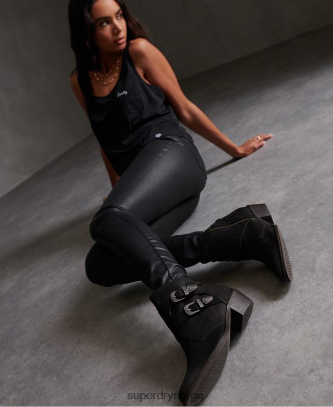 Superdry svart sko 86P46D4427 rodeo munke støvler kvinner