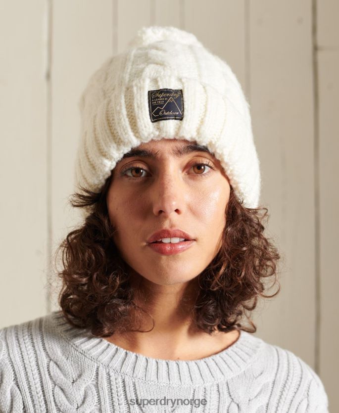 Superdry hvit tilbehør 86P46D4295 tweed kabel lue kvinner