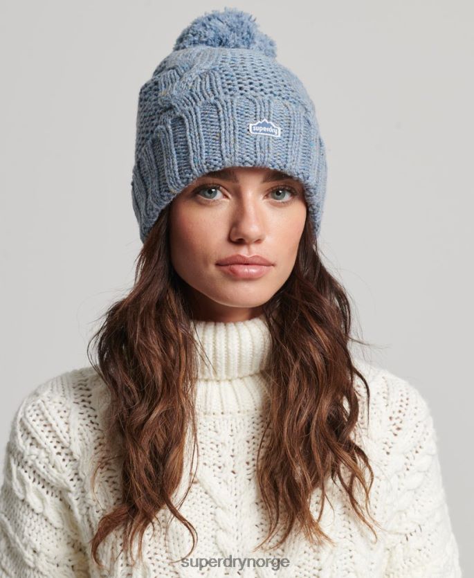 Superdry lyse blå tilbehør 86P46D4259 kabelstrikket bobble beanie kvinner