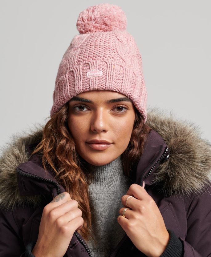 Superdry rosa tilbehør 86P46D4258 kabelstrikket bobble beanie kvinner