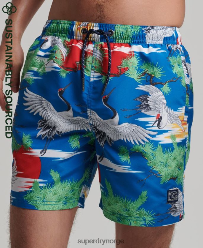 Superdry blå klær 86P46D425 vintage hawaiisk resirkulert badeshorts menn