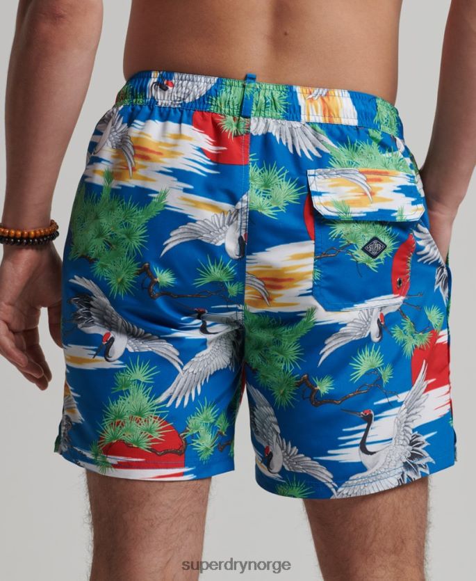 Superdry blå klær 86P46D425 vintage hawaiisk resirkulert badeshorts menn