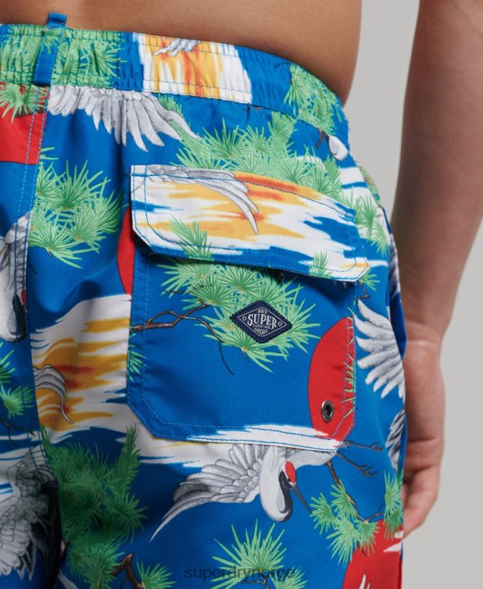 Superdry blå klær 86P46D425 vintage hawaiisk resirkulert badeshorts menn