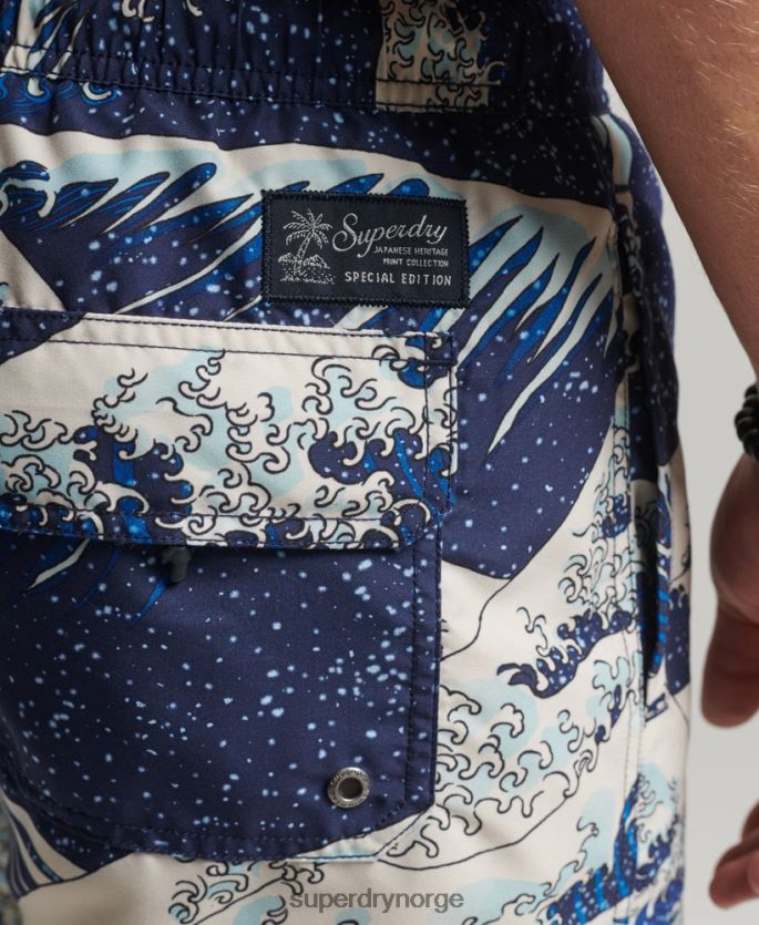 Superdry blå klær 86P46D96 Hawaiian resirkulert badeshorts menn
