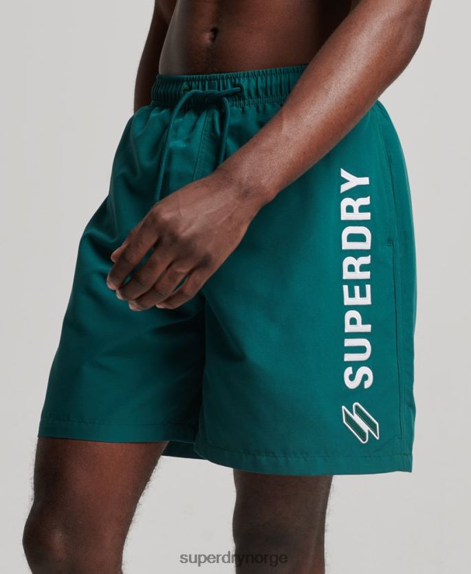 Superdry grønn klær 86P46D452 19 tommers resirkulerte badeshorts med applikasjoner menn