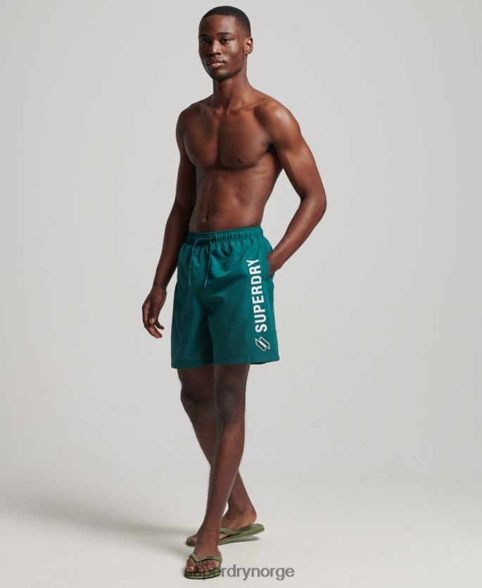 Superdry grønn klær 86P46D452 19 tommers resirkulerte badeshorts med applikasjoner menn