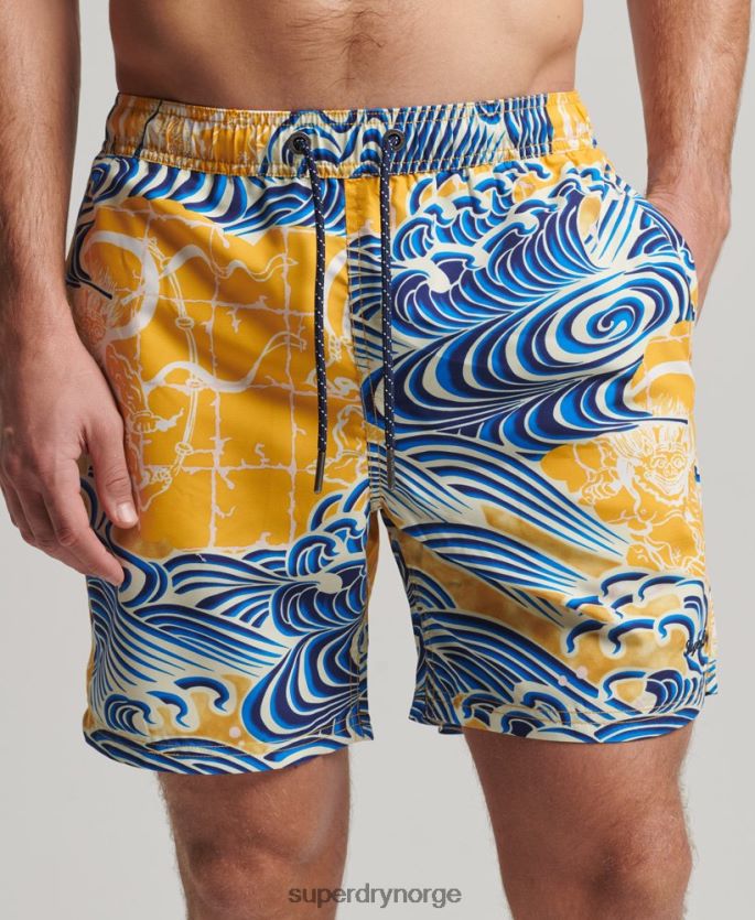 Superdry gul klær 86P46D398 Hawaiian resirkulert badeshorts menn