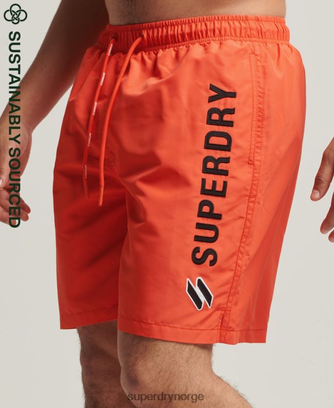 Superdry oransje klær 86P46D430 19 tommers resirkulerte badeshorts med applikasjoner menn