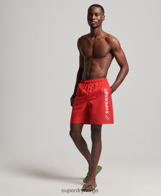 Superdry rød klær 86P46D422 19 tommers resirkulerte badeshorts med applikasjoner menn