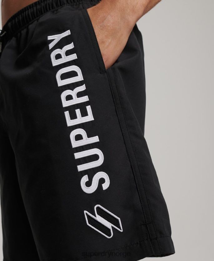 Superdry svart klær 86P46D406 19 tommers resirkulerte badeshorts med applikasjoner menn