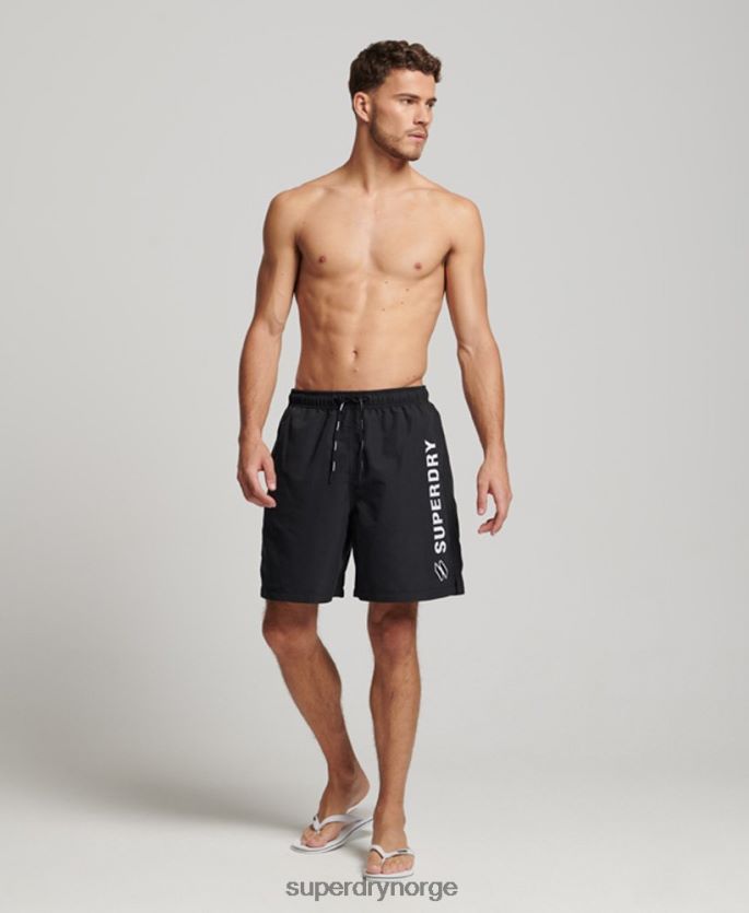 Superdry svart klær 86P46D406 19 tommers resirkulerte badeshorts med applikasjoner menn