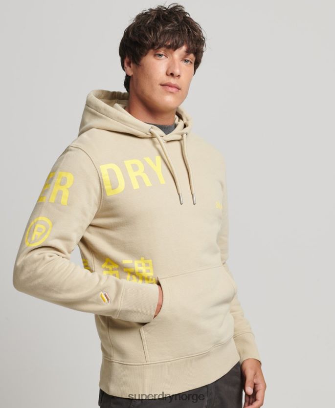 Superdry beige klær 86P46D5222 stablet logotrykk løs hettegenser menn