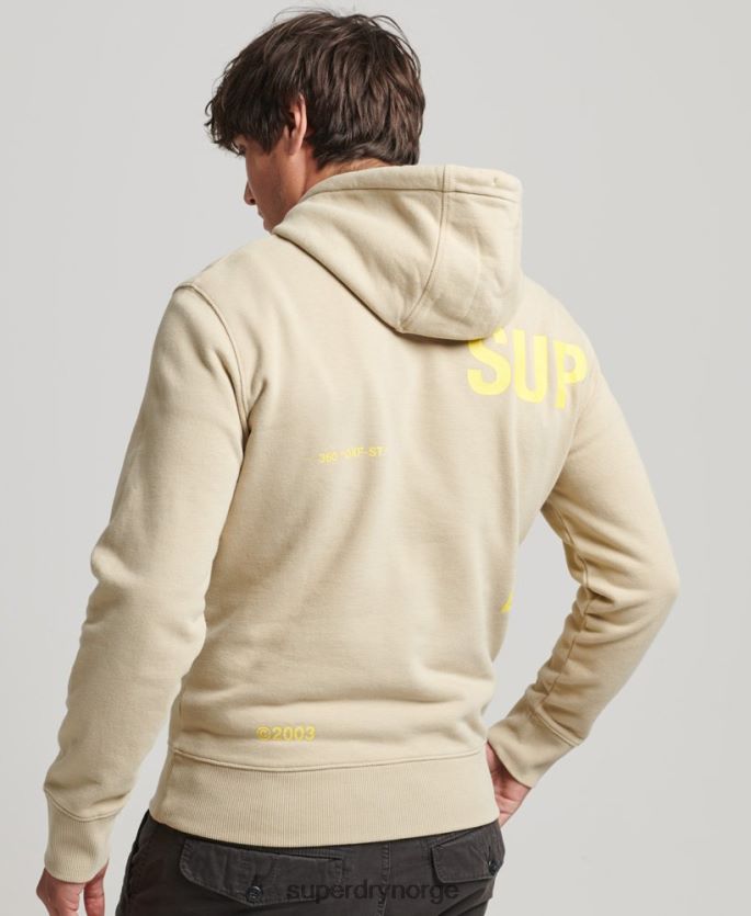 Superdry beige klær 86P46D5222 stablet logotrykk løs hettegenser menn