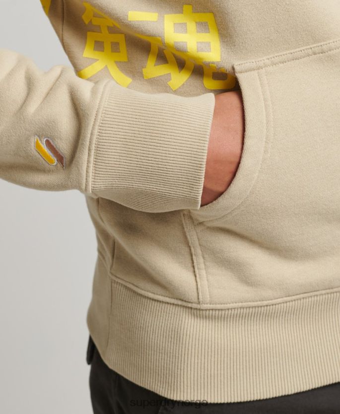 Superdry beige klær 86P46D5222 stablet logotrykk løs hettegenser menn