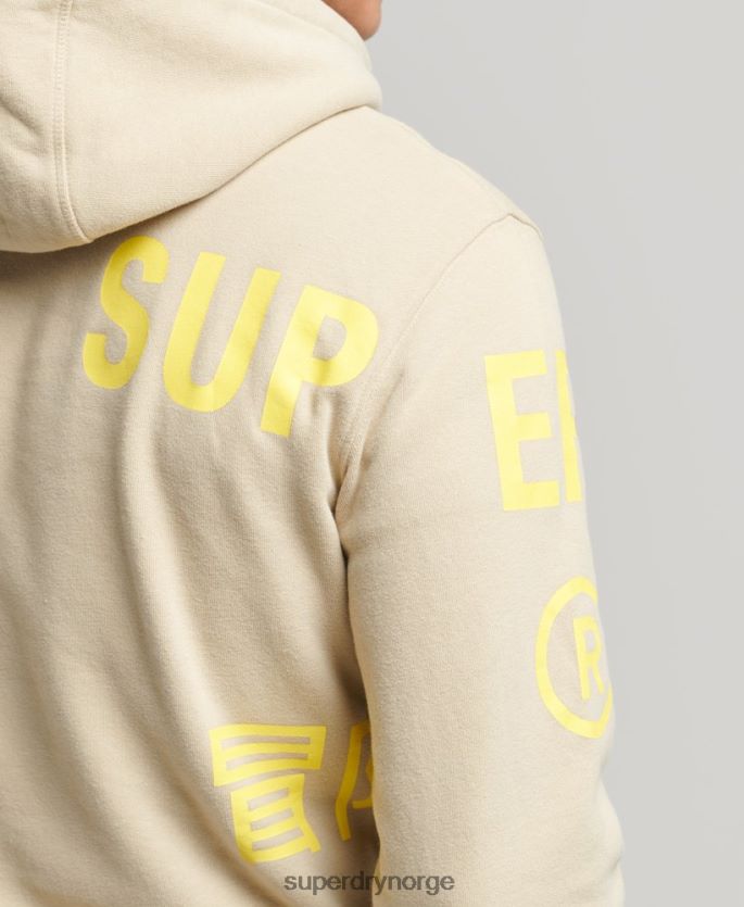 Superdry beige klær 86P46D5222 stablet logotrykk løs hettegenser menn