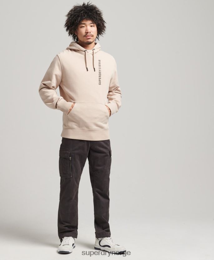 Superdry beige klær 86P46D5908 kode lineær løs overhead hettegenser menn
