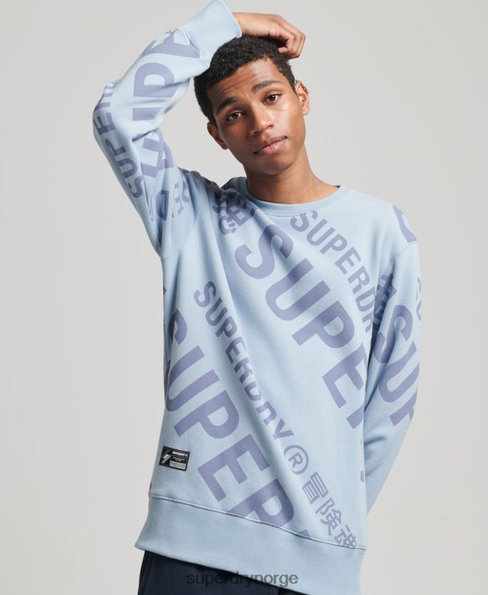 Superdry blå klær 86P46D3458 kjernelogo over hele lagets genser menn
