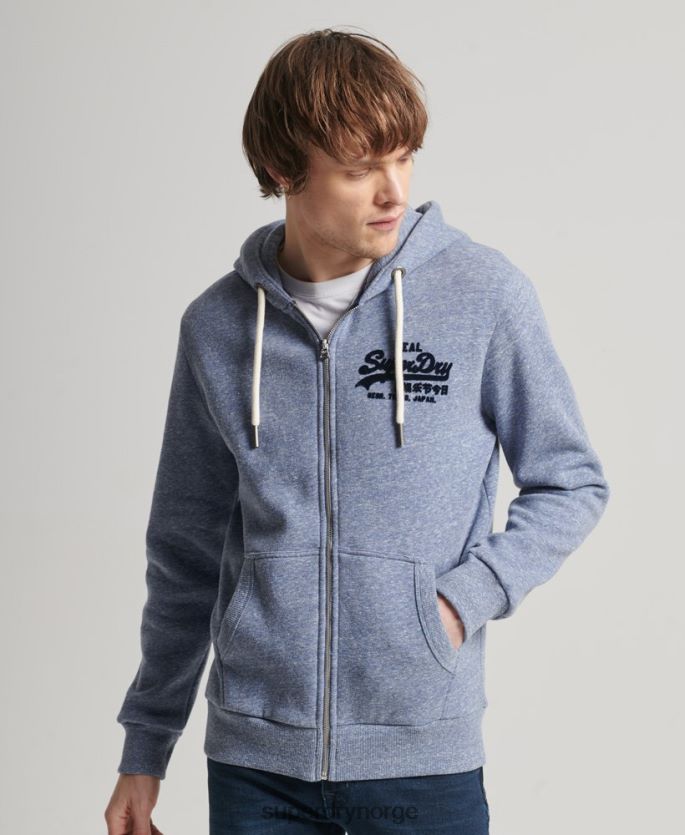 Superdry blå klær 86P46D39 vintage hettegenser med glidelås med logo menn