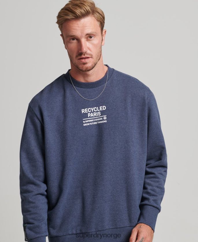 Superdry blå klær 86P46D5011 resirkulert genser fra byens mannskap menn