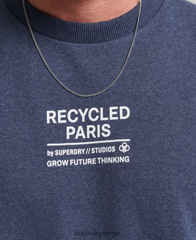 Superdry blå klær 86P46D5011 resirkulert genser fra byens mannskap menn