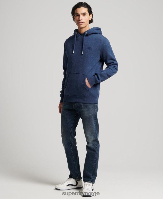 Superdry blå klær 86P46D5017 vintage logobrodert hettegenser i økologisk bomull menn