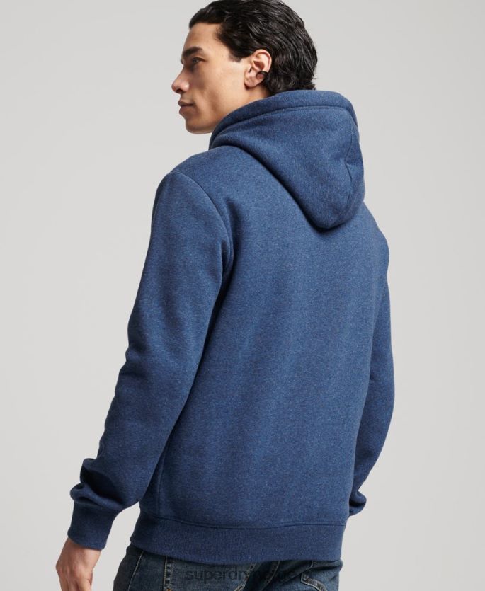 Superdry blå klær 86P46D5017 vintage logobrodert hettegenser i økologisk bomull menn