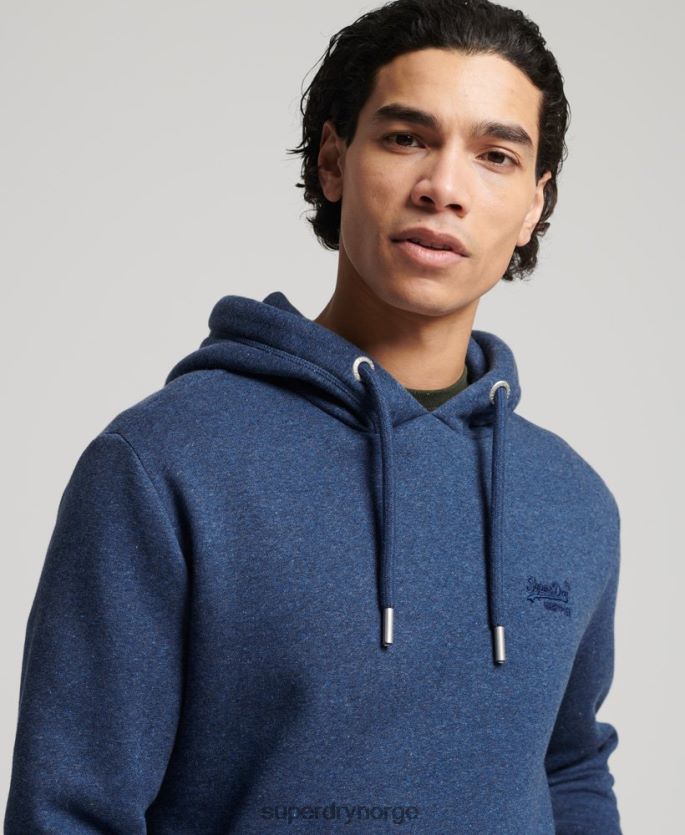 Superdry blå klær 86P46D5017 vintage logobrodert hettegenser i økologisk bomull menn