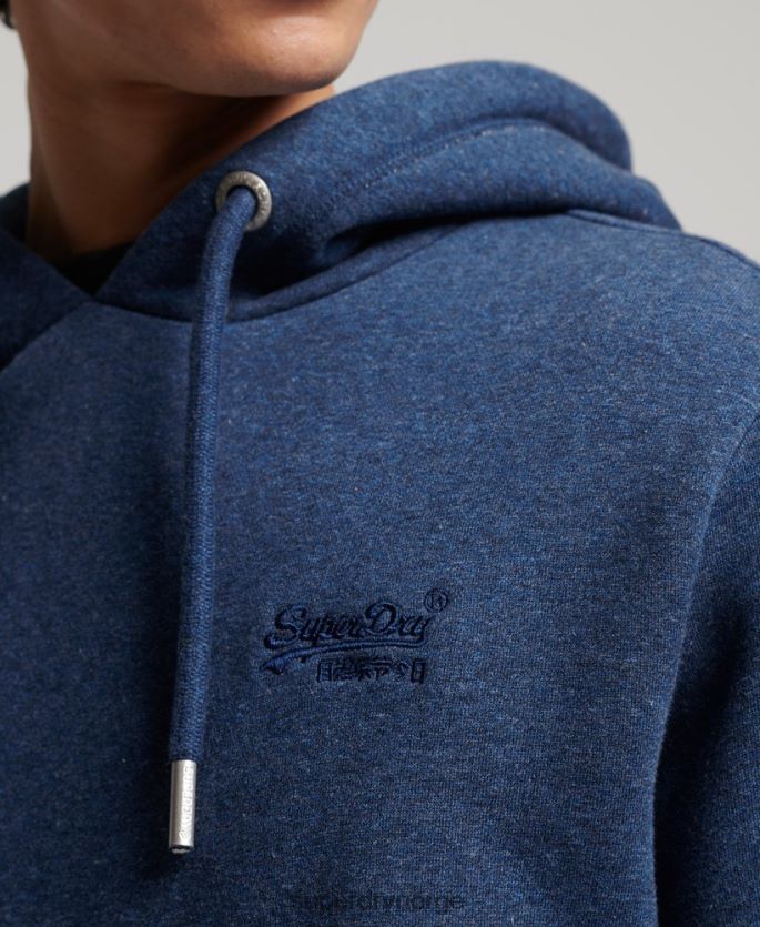 Superdry blå klær 86P46D5017 vintage logobrodert hettegenser i økologisk bomull menn