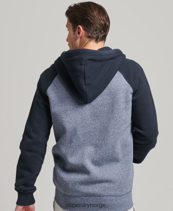 Superdry blå klær 86P46D503 hettegenser med baseball-glidelås i økologisk bomull menn